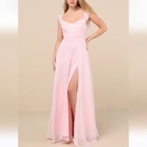 Lulus NWT Dreamy Admiration Light Pink Ruffled Maxi Dress
